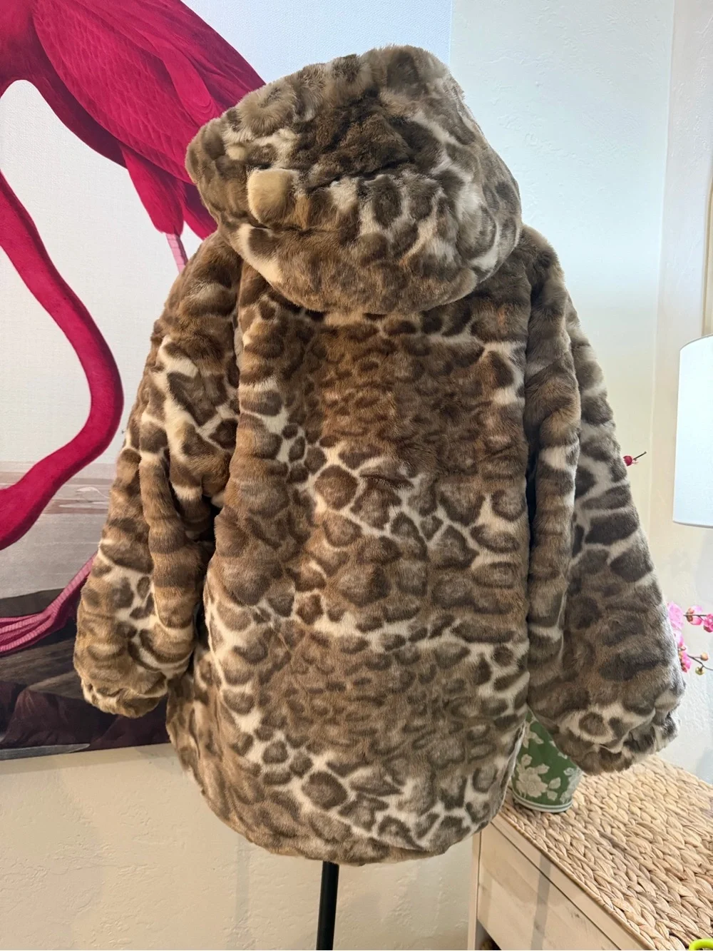 Rothschild Girls Leopard-Print Faux Fur Hooded Coat in Brown